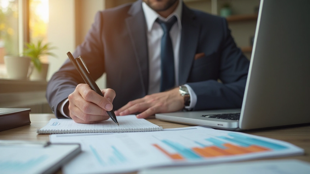 Osoba zapisujúca si ciele a pokrok do denníka s tabuľkami analýzy