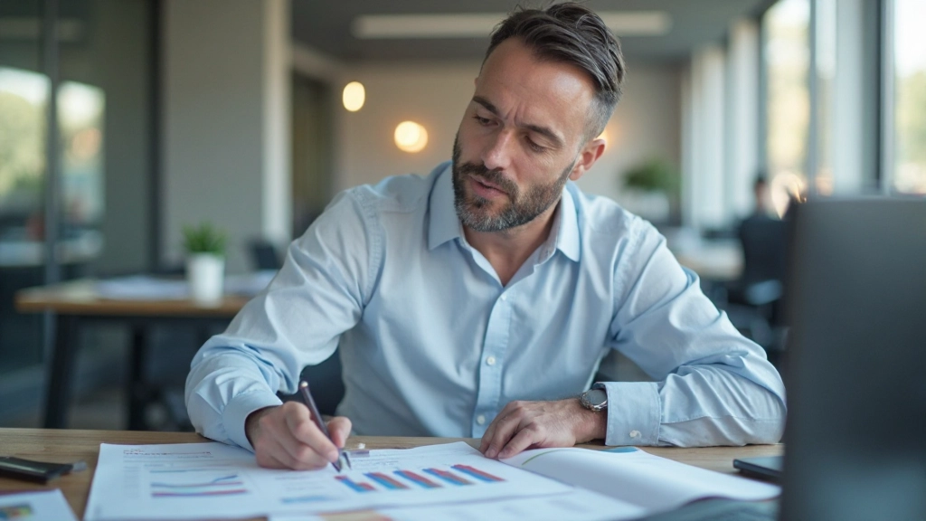 Profesionál pracuje na strategickom pláne s grafmi a analýzou