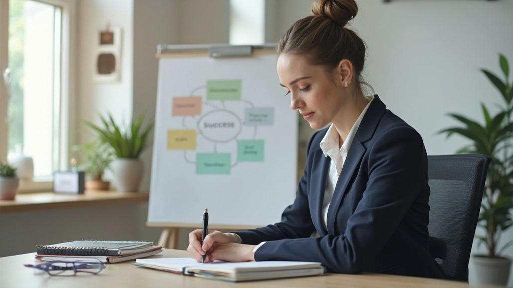 Zošit s napísanými cieľmi a plánom v modernom kancelárskom prostredí