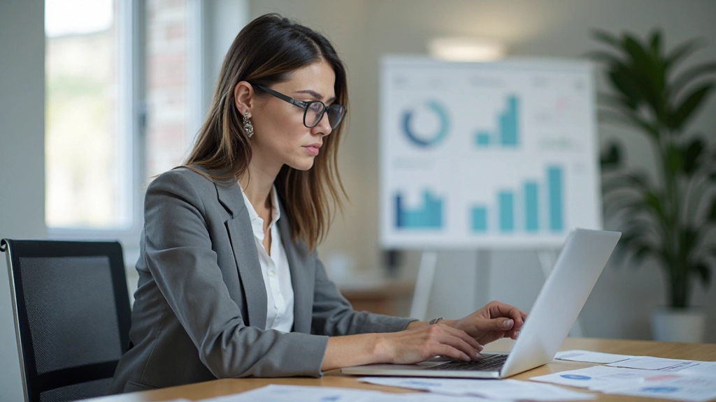 Profesionálne pracovné miesto s notebookmi, grafi mi pokroku a analýzou dát